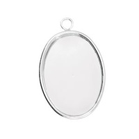Bezel Pendant With Ring - Medium Oval - Silver Plated - 25x18mm
