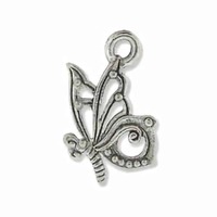 Pendant Charm With Ring - Antique Silver - Butterfly x 17mm