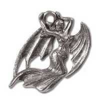 Pewter Pendant Charm With Ring - Antique Silver - Dragon Woman x 20mm