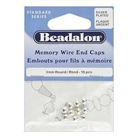 Beadalon Memory Wire End Caps - Silver Plated 3mm x 10