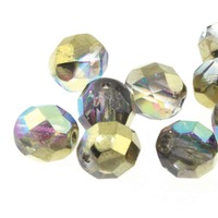 Czech Glass Round Fire Polished Beads - Crystal Golden Rainbow 6mm x 25