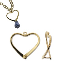 Pinchable Bail With Pegs Add A Bead Component - Heart Gold Plated