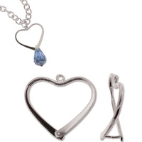 Pinchable Bail With Pegs - Add A Bead Component - Heart Silver Plated x 26.5mm