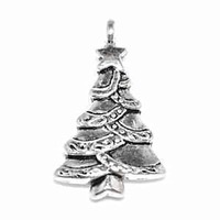 Metal Charm - Antique Silver Xmas Tree With Star x 28mm
