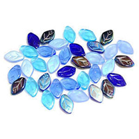 Czech Pressed Glass Leaf Beads - Blue Tones 12x7mm