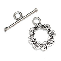 Toggle Clasp - Antique Silver Leaf Flower