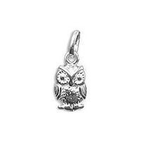 Sterling Silver Charm with Jump Ring- Little Owl 15x8mm