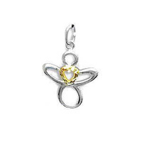 Sterling Silver Charm with Jump Ring- Angel with Diamond Cut Heart x 19mm
