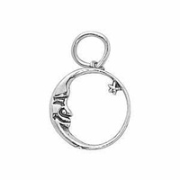 Pendant Charm with Jump Ring - Silver Plated - Moon and Star x 17mm
