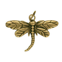 Pendant Charm with Jump Ring - Antique Brass Dragonfly x 18x26mm