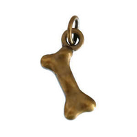 Pendant Charm with Jump Ring - Antique Brass Dog Bone x 14mm