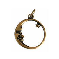 Pendant Charm with Jump Ring - Antique Brass Moon and Star x 17mm