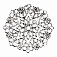 Metal Filigree Stamping Charm - Antique Silver Large Floral x 35mm