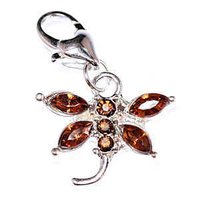 Clip On Rhinestone Charm With Lobster Clasp - Silver Plated Dragonfly x Topaz