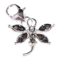 Clip On Rhinestone Charm With Lobster Clasp - Silver Plated Dragonfly x Slate