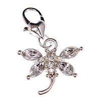 Clip On Rhinestone Charm With Lobster Clasp - Silver Plated Dragonfly x Crystal