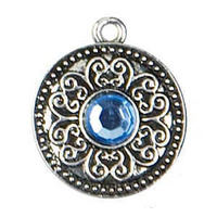 Metal Accent Charm - Silver Scroll With Blue Rhinestone x 18mm
