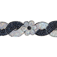 Sequin Trim Flower Swirl - Black and Silver Hologram