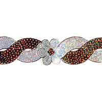 Sequin Trim Flower Swirl - Brown and Silver Hologram