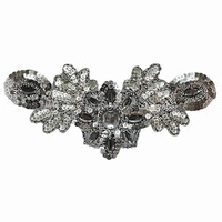 Applique Sequin Beaded Flower Motif - Black Diamond