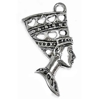 Metal Charm Pendant - Antique Silver Egyptian Queen Nefertiti x 39mm