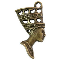 Metal Charm Pendant - Antique Bronze Egyptian Queen Nefertiti x 39mm