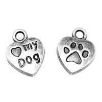 Metal Charm Pendant - Antique Silver I Love My Dog x 13x10mm