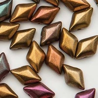 Czech Glass Gemduo Beads - Dark Gold Rainbow 8x5mm