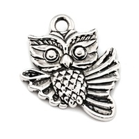 Pendant Charm With Ring - Antique Silver Little Owl x 18mm