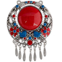 Large Mala Pendant - Antique Silver Wreath - Red 72x96mm
