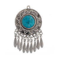 Large Mala Pendant - Antique Silver Sunflower - Turquoise 40x68mm