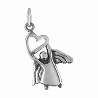 Sterling Silver Charm with Jump Ring- Angel with Heart x 18mm