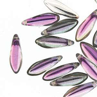 Czech Glass Dagger Beads - Backlit Pink Mist 16mm x 25