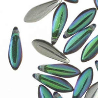 Czech Glass Dagger Beads - Backlit Petrol 16mm x 25