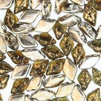 Czech Glass Gemduo Beads - Backlit Menthol Gold Splash 8x5mm