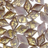 Czech Glass Gemduo Beads - Gold Splash Purple Opaque 8x5mm