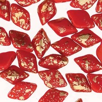 Czech Glass Gemduo Beads - Gold Splash Red Opaque 8x5mm
