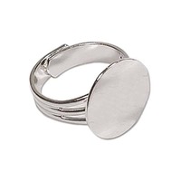 Adjustable Ring With Flat Round Disc - Silver Plated