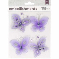 American Crafts Butterfly Embellishments With Wire - Purple Pack Of 4
