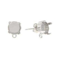 Stud Earring Bases With Bottom Loop - Rhodium x 1 Pair