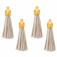 Tassels - Faux Suede Gold Metal Cap Ivory - Pack Of 4