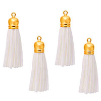 Tassels - Faux Suede Gold Metal Cap White - Pack Of 4