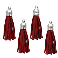 Tassels - Faux Suede Silver Metal Cap Red - Pack Of 4