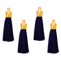 Tassels - Faux Suede Gold Metal Cap Navy - Pack Of 4