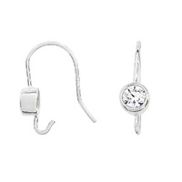 Sterling Silver Earwires With Cubic Zirconia x 1 Pair