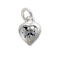 Sterling Silver Charm With Jump Ring- Heart With Cubic Zirconia