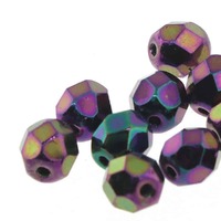 Czech Glass Round Firepolished Beads - Purple Iris Fire 4mm x 38