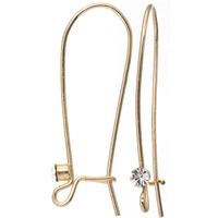 Kidney Earwires with Rhinestone - Gold Plated