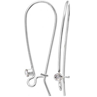 Kidney Earwires with Rhinestone - Silver Plated