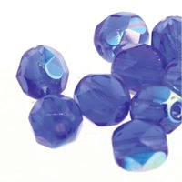Czech Glass Round Firepolished Beads - Sapphire AB 6mm x 25
